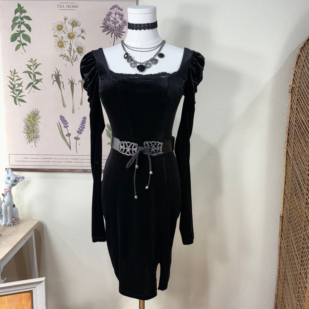 Velvet Ruched Bodycon Mini Dress Romantic Goth Vampire Sexy Witchy Whimsigoth XS